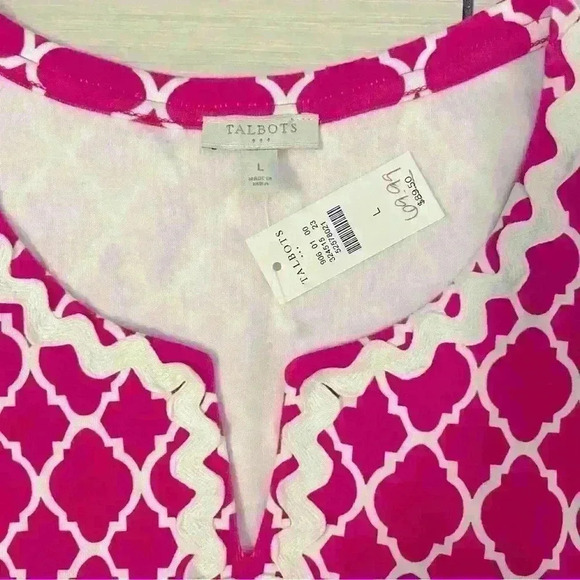 TALBOTS Pink White Quatrefoil Print MIDI Dress Size L Sleeveless Pockets Casual - Picture 6 of 10